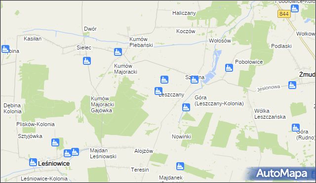 mapa Leszczany gmina Żmudź, Leszczany gmina Żmudź na mapie Targeo