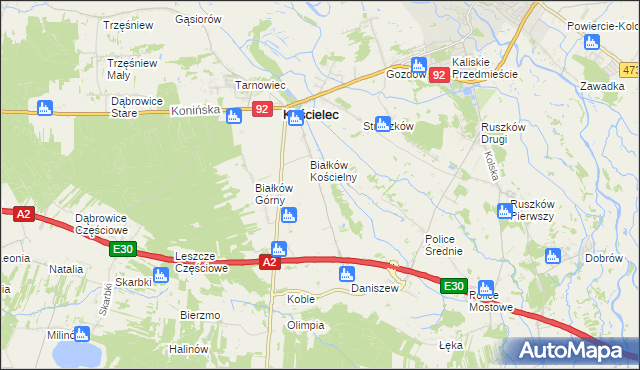 mapa Leszcze gmina Kościelec, Leszcze gmina Kościelec na mapie Targeo