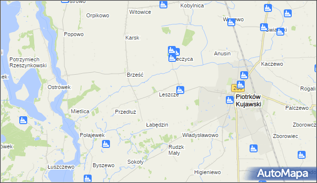 mapa Leszcze gmina Piotrków Kujawski, Leszcze gmina Piotrków Kujawski na mapie Targeo