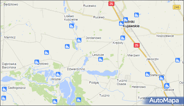 mapa Leszcze gmina Złotniki Kujawskie, Leszcze gmina Złotniki Kujawskie na mapie Targeo