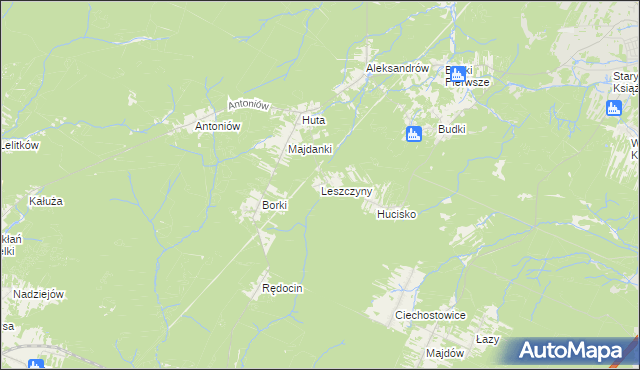 mapa Leszczyny gmina Chlewiska, Leszczyny gmina Chlewiska na mapie Targeo