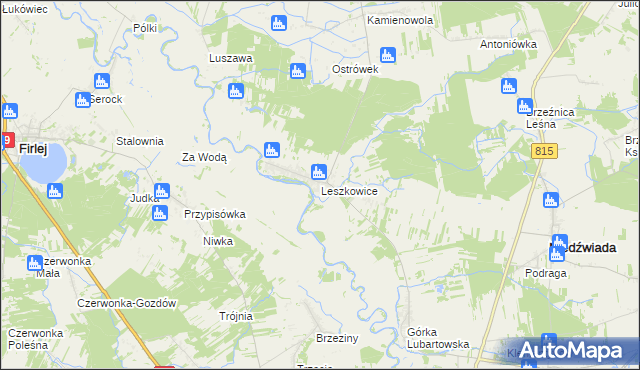 mapa Leszkowice gmina Ostrówek, Leszkowice gmina Ostrówek na mapie Targeo