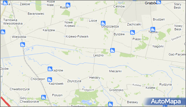 mapa Leszno gmina Grabów, Leszno gmina Grabów na mapie Targeo