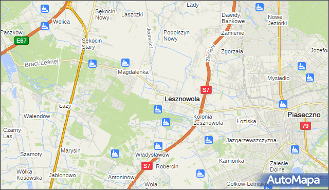 mapa Lesznowola powiat piaseczyński, Lesznowola powiat piaseczyński na mapie Targeo