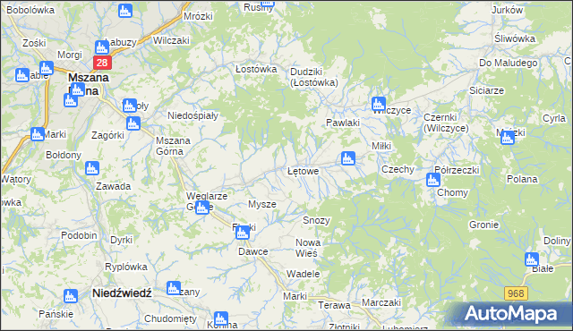 mapa Łętowe, Łętowe na mapie Targeo