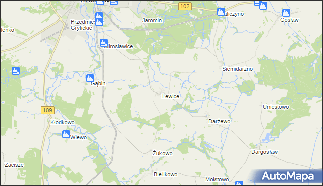 mapa Lewice gmina Trzebiatów, Lewice gmina Trzebiatów na mapie Targeo