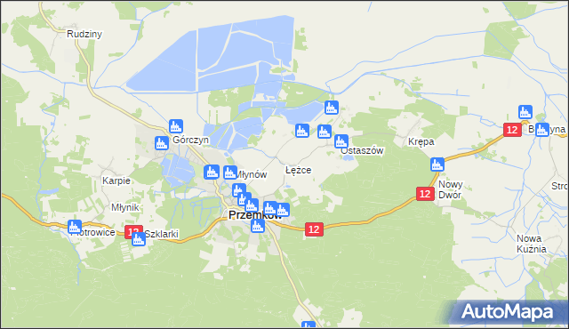 mapa Łężce gmina Przemków, Łężce gmina Przemków na mapie Targeo