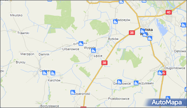 mapa Łężce gmina Reńska Wieś, Łężce gmina Reńska Wieś na mapie Targeo