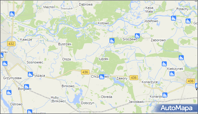 mapa Łężek gmina Książ Wielkopolski, Łężek gmina Książ Wielkopolski na mapie Targeo