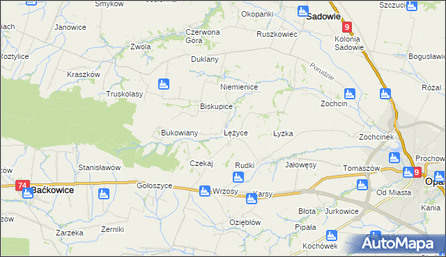 mapa Łężyce gmina Sadowie, Łężyce gmina Sadowie na mapie Targeo