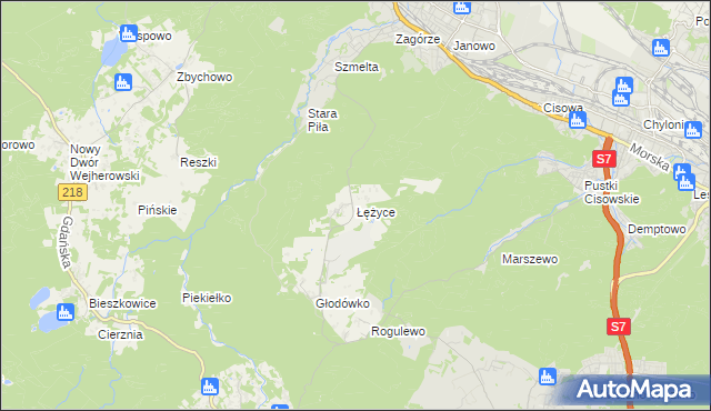 mapa Łężyce gmina Wejherowo, Łężyce gmina Wejherowo na mapie Targeo