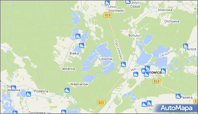 mapa Libiszów gmina Sosnowica, Libiszów gmina Sosnowica na mapie Targeo