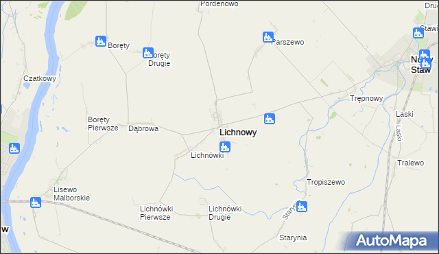 mapa Lichnowy powiat malborski, Lichnowy powiat malborski na mapie Targeo