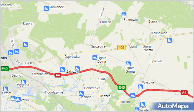 mapa Ligota Dolna gmina Strzelce Opolskie, Ligota Dolna gmina Strzelce Opolskie na mapie Targeo