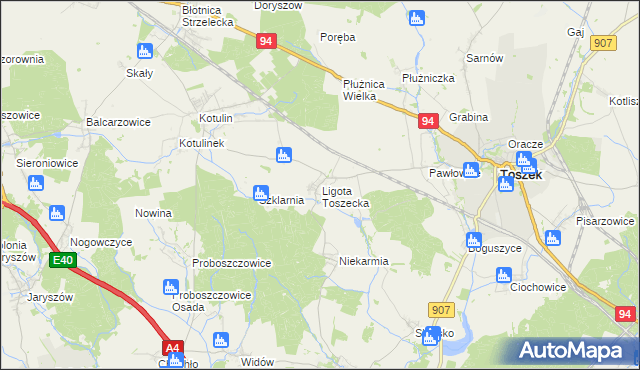 mapa Ligota Toszecka, Ligota Toszecka na mapie Targeo