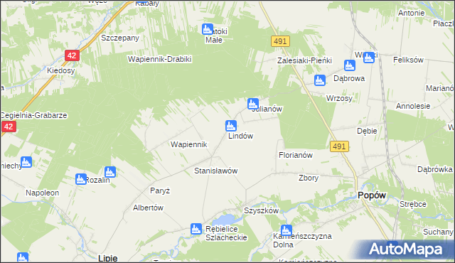 mapa Lindów gmina Lipie, Lindów gmina Lipie na mapie Targeo