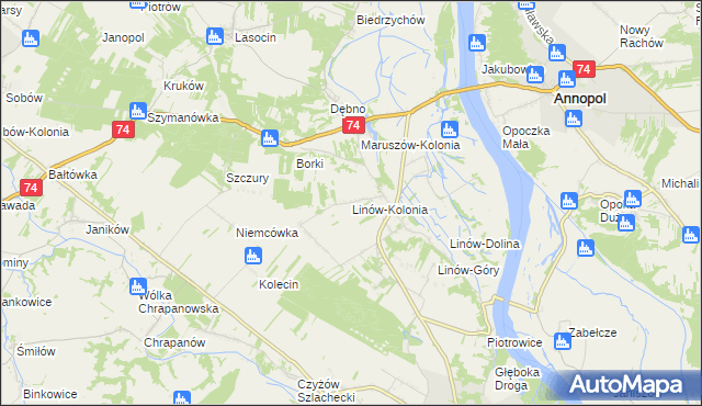 mapa Linów-Kolonia, Linów-Kolonia na mapie Targeo