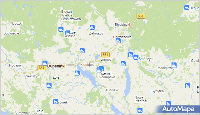 mapa Linowo gmina Dubeninki, Linowo gmina Dubeninki na mapie Targeo