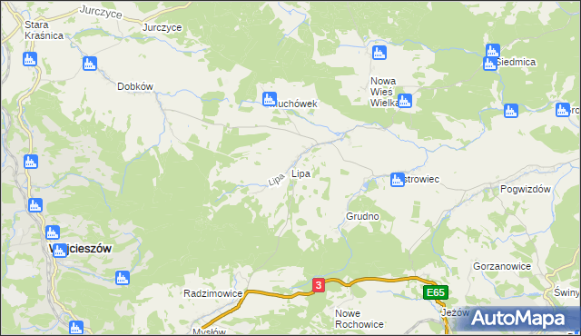 mapa Lipa gmina Bolków, Lipa gmina Bolków na mapie Targeo