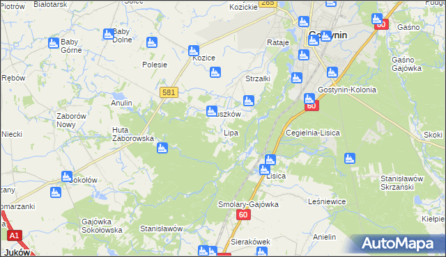 mapa Lipa gmina Gostynin, Lipa gmina Gostynin na mapie Targeo