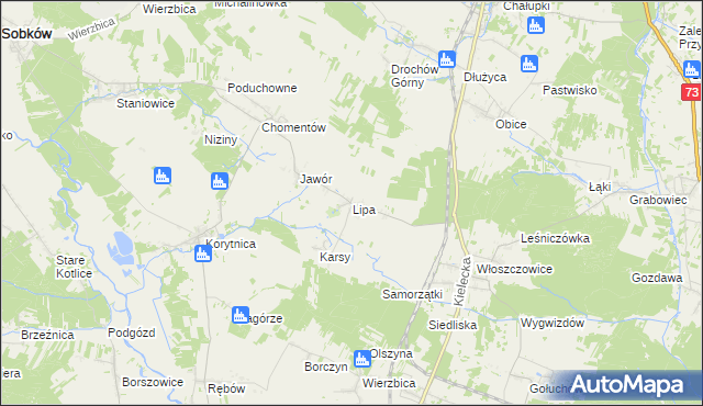 mapa Lipa gmina Sobków, Lipa gmina Sobków na mapie Targeo