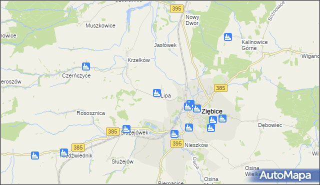 mapa Lipa gmina Ziębice, Lipa gmina Ziębice na mapie Targeo