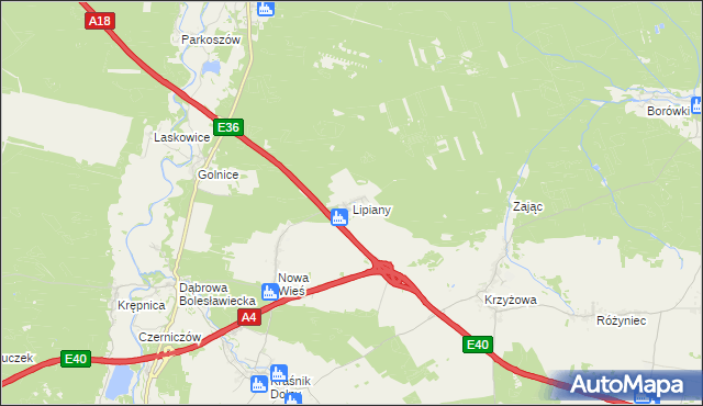 mapa Lipiany gmina Bolesławiec, Lipiany gmina Bolesławiec na mapie Targeo