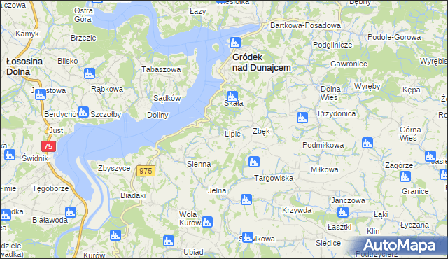 mapa Lipie gmina Gródek nad Dunajcem, Lipie gmina Gródek nad Dunajcem na mapie Targeo
