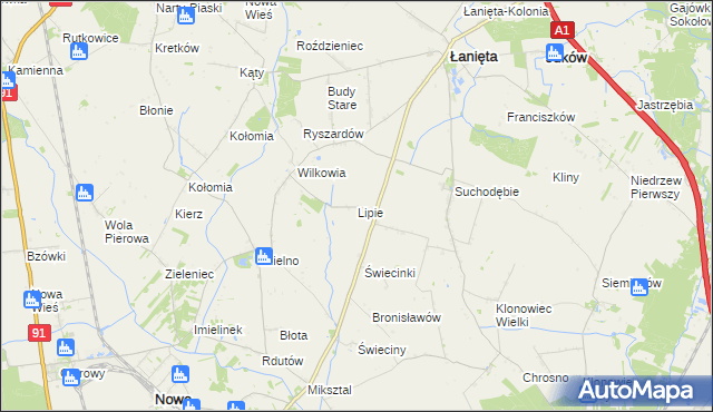 mapa Lipie gmina Łanięta, Lipie gmina Łanięta na mapie Targeo