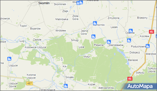 mapa Lipie gmina Mokrsko, Lipie gmina Mokrsko na mapie Targeo