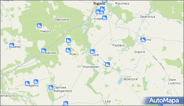 mapa Lipie gmina Rąbino, Lipie gmina Rąbino na mapie Targeo
