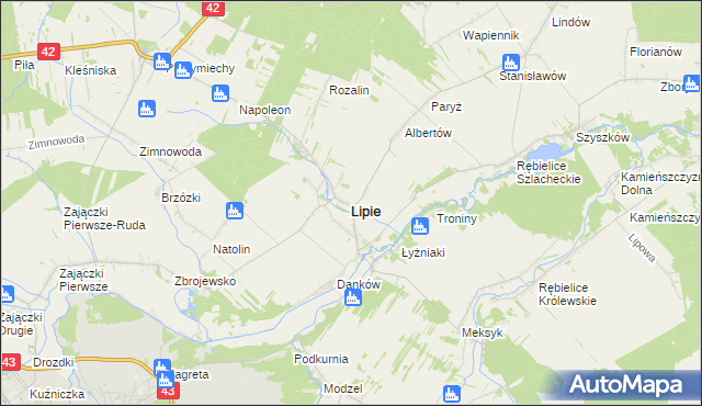 mapa Lipie powiat kłobucki, Lipie powiat kłobucki na mapie Targeo