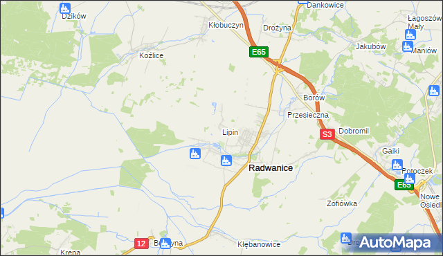 mapa Lipin gmina Radwanice, Lipin gmina Radwanice na mapie Targeo