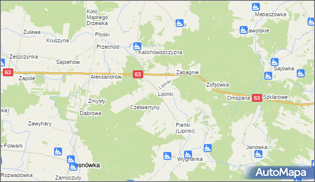 mapa Lipinki gmina Sosnówka, Lipinki gmina Sosnówka na mapie Targeo