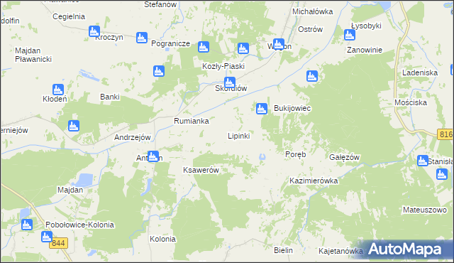 mapa Lipinki gmina Żmudź, Lipinki gmina Żmudź na mapie Targeo