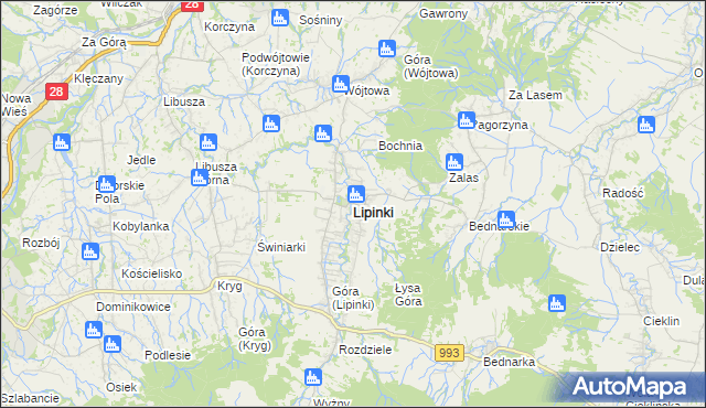 mapa Lipinki powiat gorlicki, Lipinki powiat gorlicki na mapie Targeo