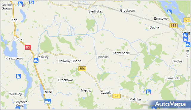 mapa Lipińskie gmina Miłki, Lipińskie gmina Miłki na mapie Targeo