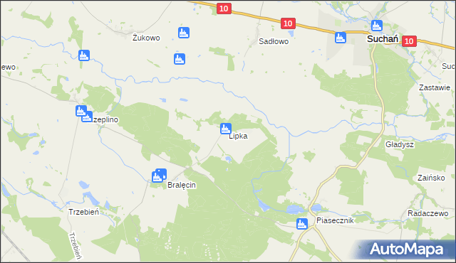 mapa Lipka gmina Dolice, Lipka gmina Dolice na mapie Targeo