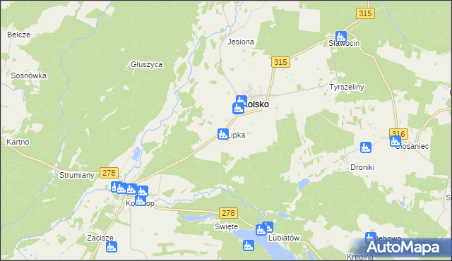 mapa Lipka gmina Kolsko, Lipka gmina Kolsko na mapie Targeo