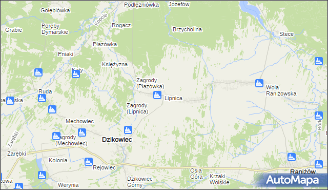 mapa Lipnica gmina Dzikowiec, Lipnica gmina Dzikowiec na mapie Targeo