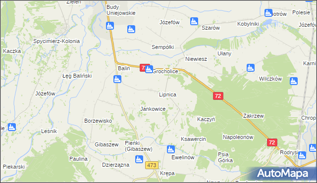 mapa Lipnica gmina Poddębice, Lipnica gmina Poddębice na mapie Targeo