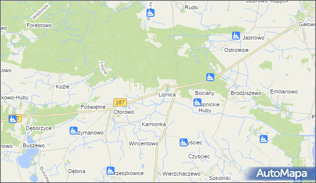 mapa Lipnica gmina Szamotuły, Lipnica gmina Szamotuły na mapie Targeo