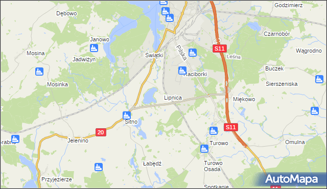 mapa Lipnica gmina Szczecinek, Lipnica gmina Szczecinek na mapie Targeo