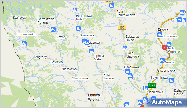 mapa Lipnica Mała, Lipnica Mała na mapie Targeo