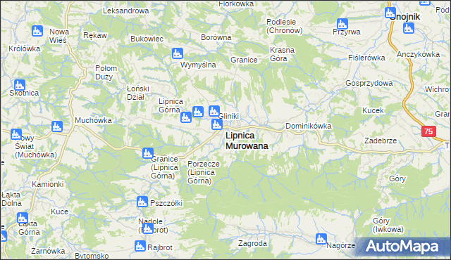 mapa Lipnica Murowana, Lipnica Murowana na mapie Targeo