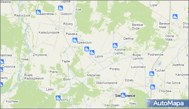 mapa Lipnik gmina Siemkowice, Lipnik gmina Siemkowice na mapie Targeo