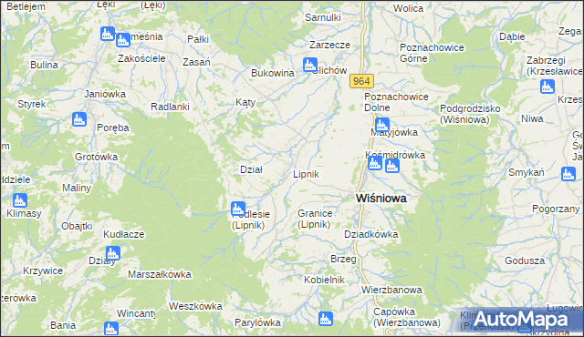 mapa Lipnik gmina Wiśniowa, Lipnik gmina Wiśniowa na mapie Targeo