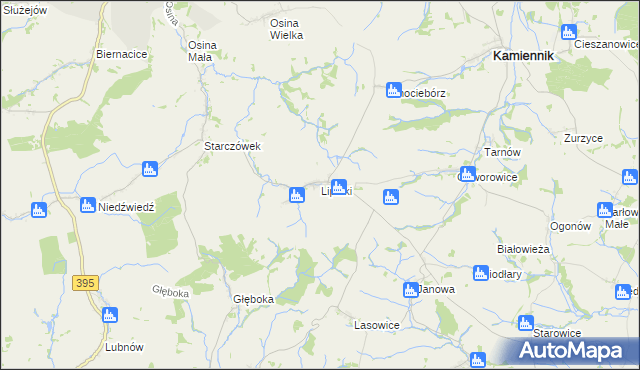 mapa Lipniki gmina Kamiennik, Lipniki gmina Kamiennik na mapie Targeo
