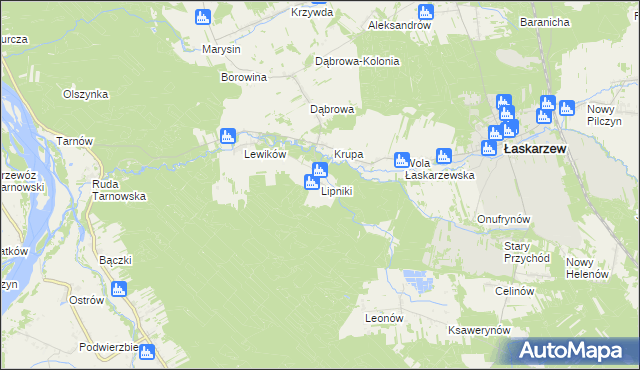 mapa Lipniki gmina Łaskarzew, Lipniki gmina Łaskarzew na mapie Targeo