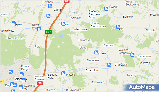 mapa Lipno gmina Brzeźnio, Lipno gmina Brzeźnio na mapie Targeo